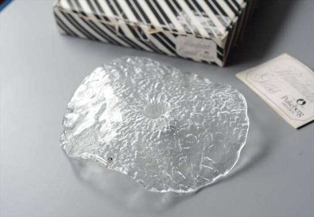 スウェーデン製 Pukeberg Manet ガラス キャンドルホルダー プーケベリ トレー グレスプレート 燭台 北欧 ヴィンテージ