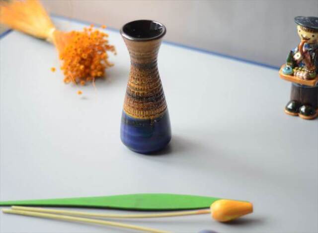 ドイツ製 Dumler&Breiden ブルーｘブラウン 陶器の花瓶 花器 一輪挿し ミッドセンチュリー期 フラワーベース ヴィンテージ