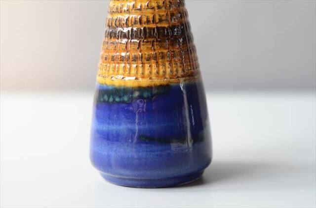 ドイツ製 Dumler&Breiden ブルーｘブラウン 陶器の花瓶 花器 一輪挿し ミッドセンチュリー期 フラワーベース ヴィンテージ