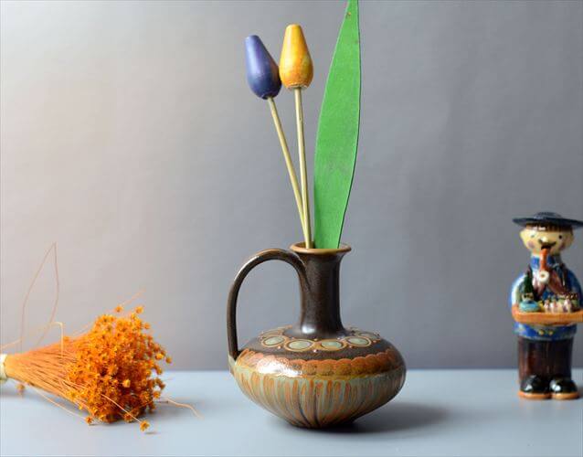 ドイツ製 ミッドセンチュリー期のArt Pottery 陶器の花瓶 花器 一輪挿し フラワーベース ヴィンテージ