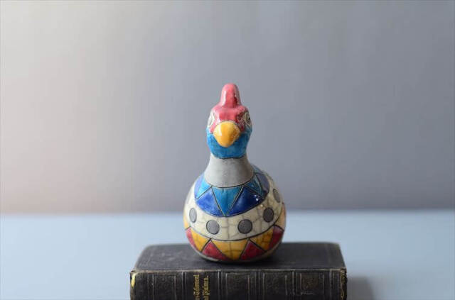 南アフリカの楽焼 カラフルなホロホロ鳥 Raku pottery Guinea Fowl 陶器 オブジェ フィギュア アンティーク