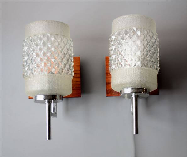 訳あり ドイツからガラスｘ木板のウォールライト ペア 2灯セット 壁付け ランプ 照明 アンティーク ヴィンテージ