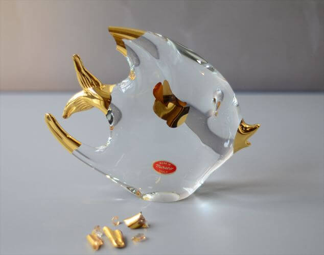 訳あり イタリア ムラーノグラス エンゼルフィッシュ オブジェ Murano Italy ガラス 魚 フィギュア ヴィンテージ アンティーク