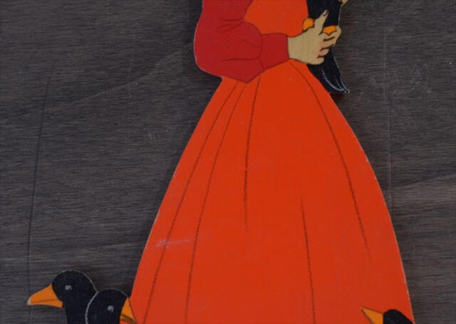 西ドイツ製 Mertens kunst カラスを可愛がる女の子 木製 壁掛け