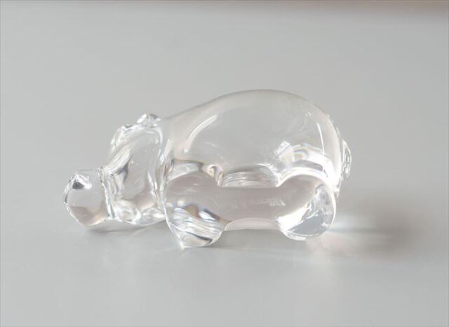 ドイツ製 Villeroy&Boch ガラスのカバ オブジェ フィギュア HIPPO ペーパーウェイト 置物 インテリア ヴィンテージ_260527