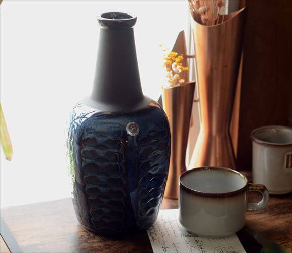 デンマーク製 SOHOLM 26cm高 大きな花瓶 Einar Johansen ネイビー 北欧 花器 スーホルム 一輪挿し フラワーベース _250715