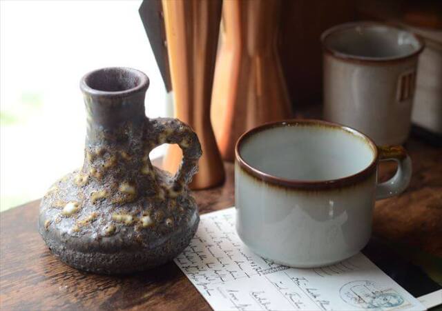 ビンテージ　ドイツ　花器　磁器　置物　インテリア　工芸品　美術品　A3463 ドイツ製 ヴィンテージ 陶器の花瓶 Fat lava Art pottery 花器