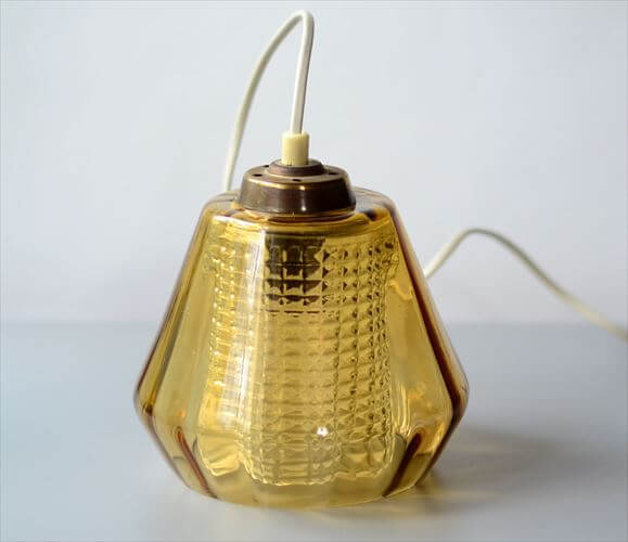 スウェーデン製 1960年代 Orrefors ダブルガラスペンダントライト ゴールド アンバー 北欧ヴィンテージ 照明 アンティーク