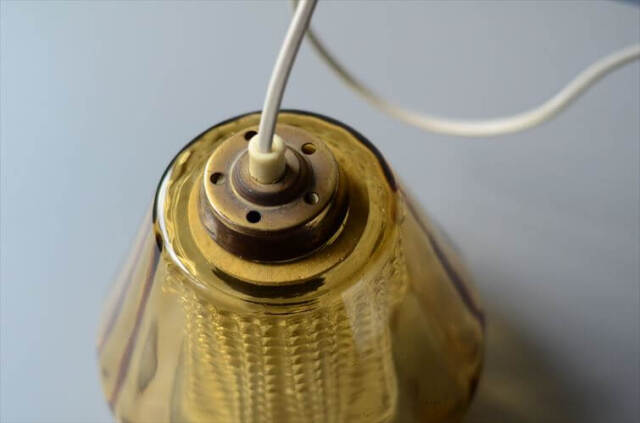 スウェーデン製 1960年代 Orrefors ダブルガラスペンダントライト ゴールド アンバー 北欧ヴィンテージ 照明 アンティーク