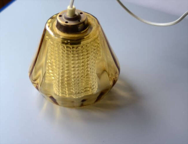 スウェーデン製 1960年代 Orrefors ダブルガラスペンダントライト ゴールド アンバー 北欧ヴィンテージ 照明 アンティーク