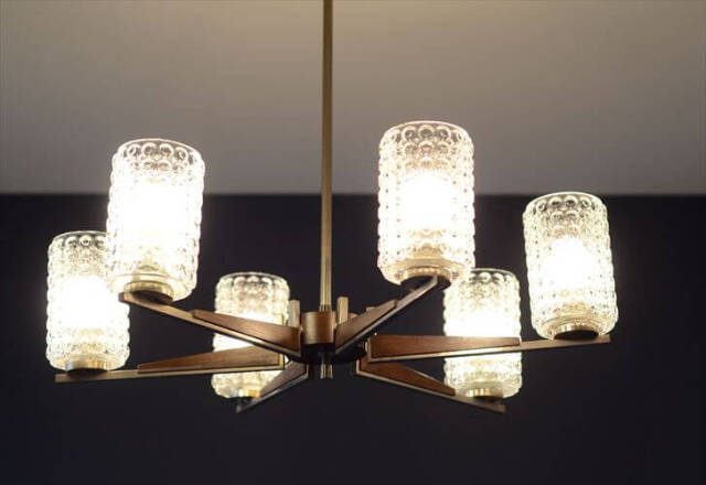 ドイツ製 1960年代頃の6灯ガラスシャンデリア ミッドセンチュリー ヴィンテージ 天井照明 ライト ランプ アンティーク