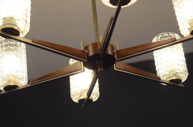 ドイツ製 1960年代頃の6灯ガラスシャンデリア ミッドセンチュリー ヴィンテージ 天井照明 ライト ランプ アンティーク