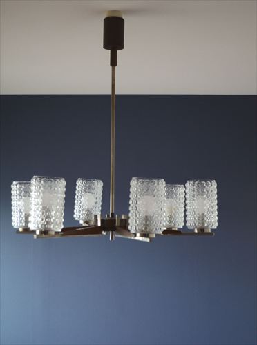 ドイツ製 1960年代頃の6灯ガラスシャンデリア ミッドセンチュリー ヴィンテージ 天井照明 ライト ランプ アンティーク