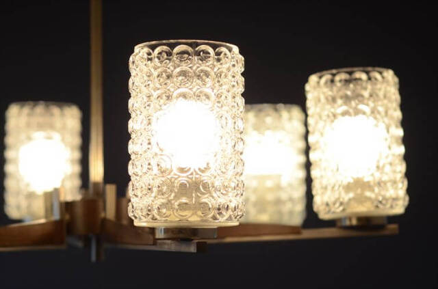 ドイツ製 1960年代頃の6灯ガラスシャンデリア ミッドセンチュリー ヴィンテージ 天井照明 ライト ランプ アンティーク