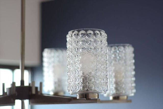 ドイツ製 1960年代頃の6灯ガラスシャンデリア ミッドセンチュリー ヴィンテージ 天井照明 ライト ランプ アンティーク