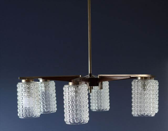 ドイツ製 1960年代頃の6灯ガラスシャンデリア ミッドセンチュリー ヴィンテージ 天井照明 ライト ランプ アンティーク