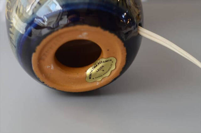 デンマーク製 Winthers Keramik 手描きの絵付けがきれいなデスクランプ シェード付 北欧照明 テーブル ライト ビンテージ