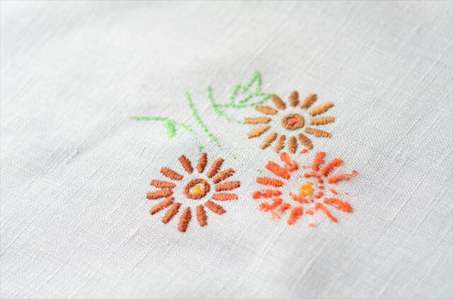 イングランドから ヴィンテージ かわいい花柄ハンド刺繍 クロス 144x42cm テーブルランナー ランチョンマット イギリス アンティーク