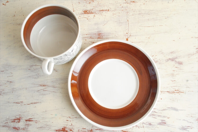 スウェーデン製 Gefle Fontana ティーカップ＆ソーサー ゲフレ フォンタナ Upsala Ekby 北欧食器 磁器 アンティーク