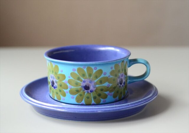 希少！ARABIA アラビア Hilkka Liisa Ahola ティーカップ＆ソーサー ターコイズ HLA ヒルッカリーサアホラ 北欧 アンティーク