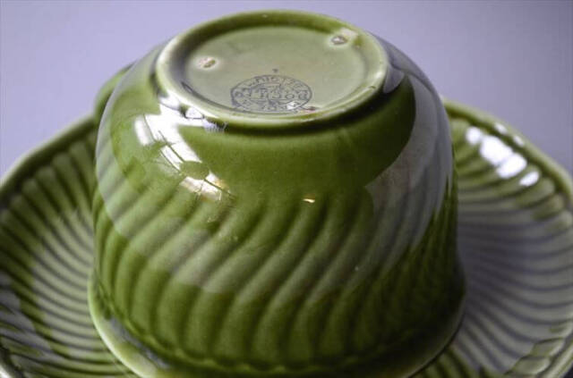 1960年代 ベルギー製 BOCH ボッホ Trianon Olive Green カップ&ソーサー トリアノン 磁器 アンティーク ヴィンテージ_250212