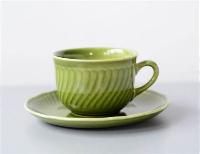 1960年代 ベルギー製 BOCH ボッホ Trianon Olive Green カップ&ソーサー トリアノン 磁器 アンティーク ヴィンテージ_250212