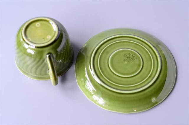1960年代 ベルギー製 BOCH ボッホ Trianon Olive Green カップ&ソーサー トリアノン 磁器 アンティーク ヴィンテージ_250212