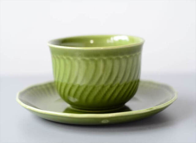 1960年代 ベルギー製 BOCH ボッホ Trianon Olive Green カップ&ソーサー トリアノン 磁器 アンティーク ヴィンテージ_250212