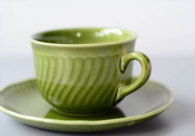 1960年代 ベルギー製 BOCH ボッホ Trianon Olive Green カップ&ソーサー トリアノン 磁器 アンティーク ヴィンテージ_250212