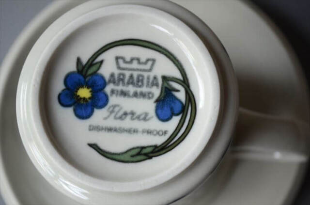 希少！ARABIA アラビア Flora Tall コーヒーカップ＆ソーサー 7.5cm高 フローラ 北欧 ヴィンテージ アンティーク_250416