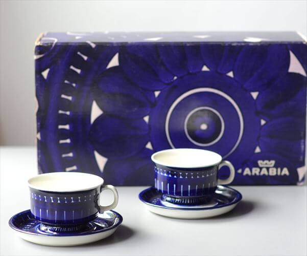 美品 ARABIA アラビア バレンシア カップ＆ソーサー ペア 2客セット 箱付き Valencia デミタス 北欧 フィンランド ヴィンテージ