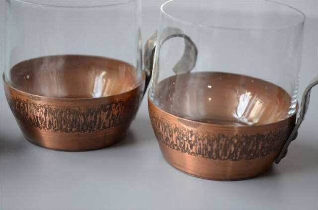 ドイツから グラスカップ クリア×銅ホルダー コパー ガラスカップ ヴィンテージ アンティーク_250826