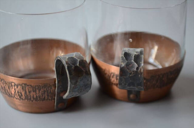 ドイツから グラスカップ クリア×銅ホルダー コパー ガラスカップ