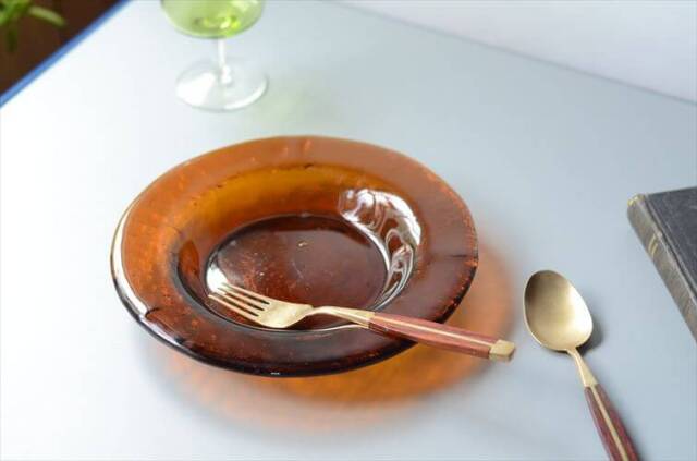 フィンランド製 Humppila Talonpoika アンバーガラス 22.5cm パスタープレート フンピラ タロンポイカ 北欧 ブラウン お皿 ヴィンテージ 