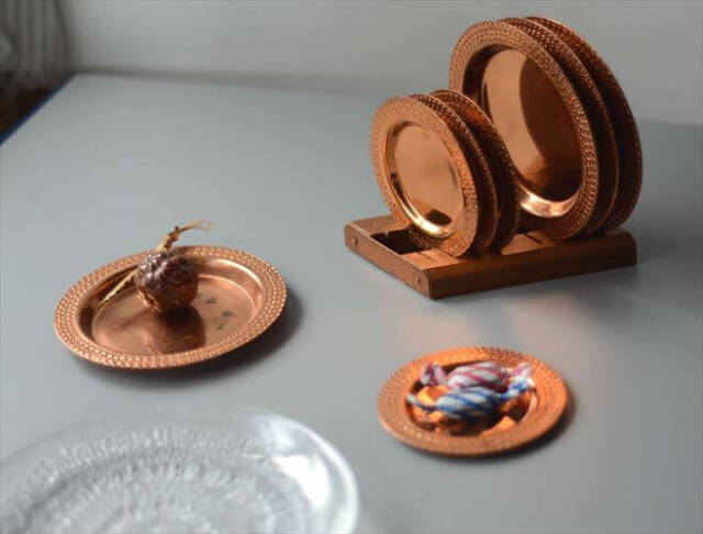 ドイツから 古い純銅 コパー豆皿 8枚とスタンドのセット コッパー ミニ