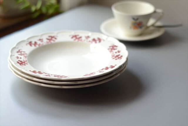 1930-40年代 ベルギー製 BOCH 赤い植物スタンプのスープ パスタ