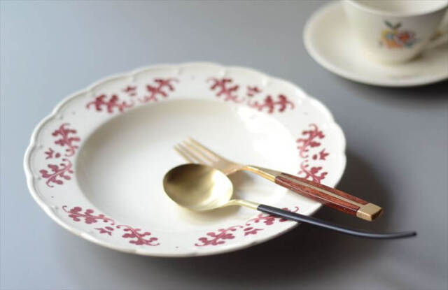 1930-40年代 ベルギー製 BOCH 赤い植物スタンプのスープ パスタ