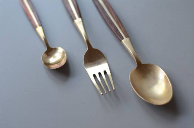 イングランドから ローズウッドx真鍮 カトラリー スプーン フォーク