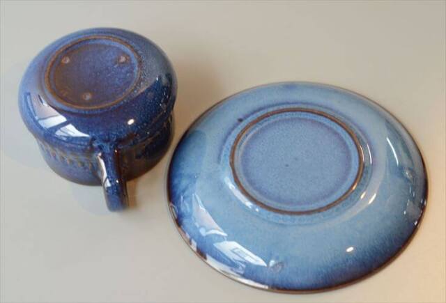 【美品】GEFLE ゲフレ KOSMOS 陶器 　美しいブルーの片手鍋 ゲフレ コスモス ティーカップ&ソーサー 北欧食器 スウェーデン