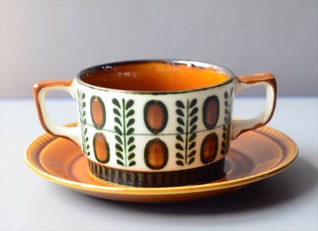 1960～70年代 ベルギー製 BOCH NOIX スープカップ&ソーサー ノア ボッホ 陶器 アンティーク ヴィンテージ_260129