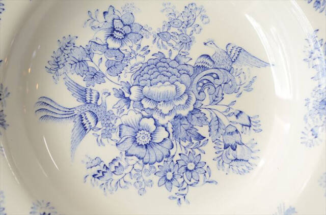 ノルウェー製 Egersund 青い鳥とお花の深皿 22cm スーププレート