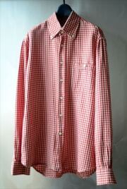イタリア製 SHILTON 赤白チェックBD長袖シャツ size41 M相当　レッドｘホワイト ヨーロッパ古着