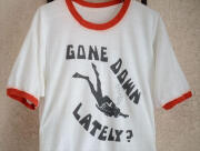 80's ヴィンテージ ダイビングプリント トリムTシャツ sizeLくらい ホワイトｘレッド メンズ レディース 古着