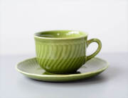 1960年代 ベルギー製 BOCH ボッホ Trianon Olive Green カップ&ソーサー トリアノン 磁器 アンティーク ヴィンテージ_250212
