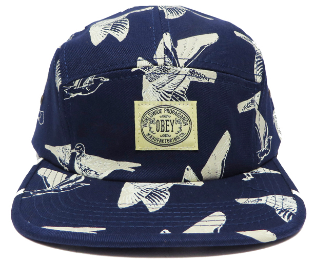 OBEY GULLS 5パネル レザーストラップバック CAP ネイビー