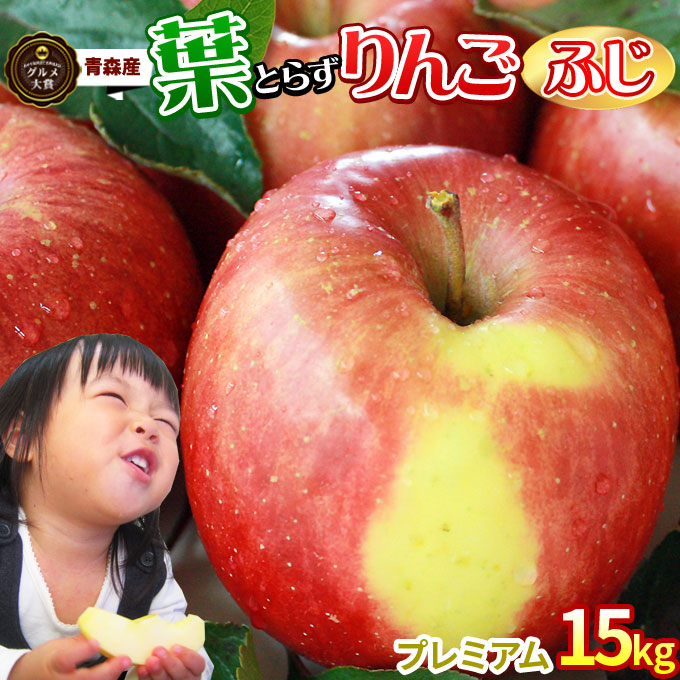 葉っぱの影は甘さのサイン 【葉とらずりんご ふじ１５kg プレミアム】 贈答用(14-18玉×3段) 本場青森 GOLD農園 送料無料 ゴールド農園から産直新鮮便 お歳暮 サンふじ りんご リンゴ 林檎 アップル [産地直送同梱不可]「GOLD」