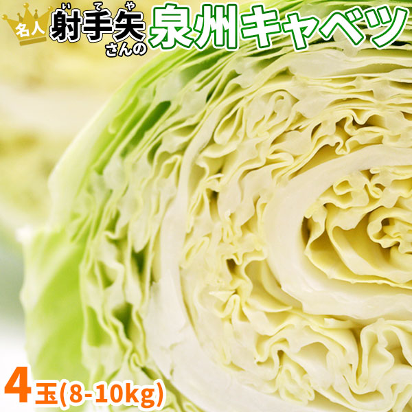 冬限定 キャベツ 送料無料 芯まで甘い究極の【泉州キャベツ4玉（8～10kg）】 煮込むと芯の繊維までとろとろ♪[産地直送の為当店他商品と同梱不可]