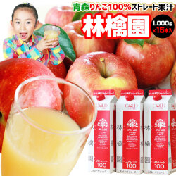 青森 りんごジュース 100％ ストレート果汁 170万本突破 1000ml×15本メガセット 【林檎園 K-15】 送料無料 年間16万本完売★ リンゴ ジュース 葉とらずりんご 使用 リンゴジュース ストレート りんご