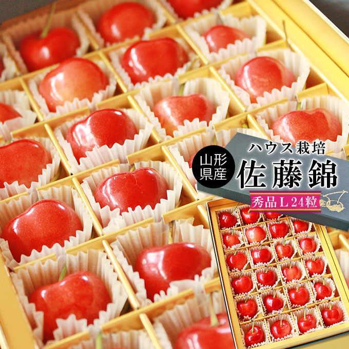 さくらんぼ 母の日 佐藤錦 【さくらんぼギフトボックス24粒 秀L】真っ赤な宝石みたいなさくらんぼを本場山形から直送[※常温便][※配送指定不可][※産地直送・同梱不可]