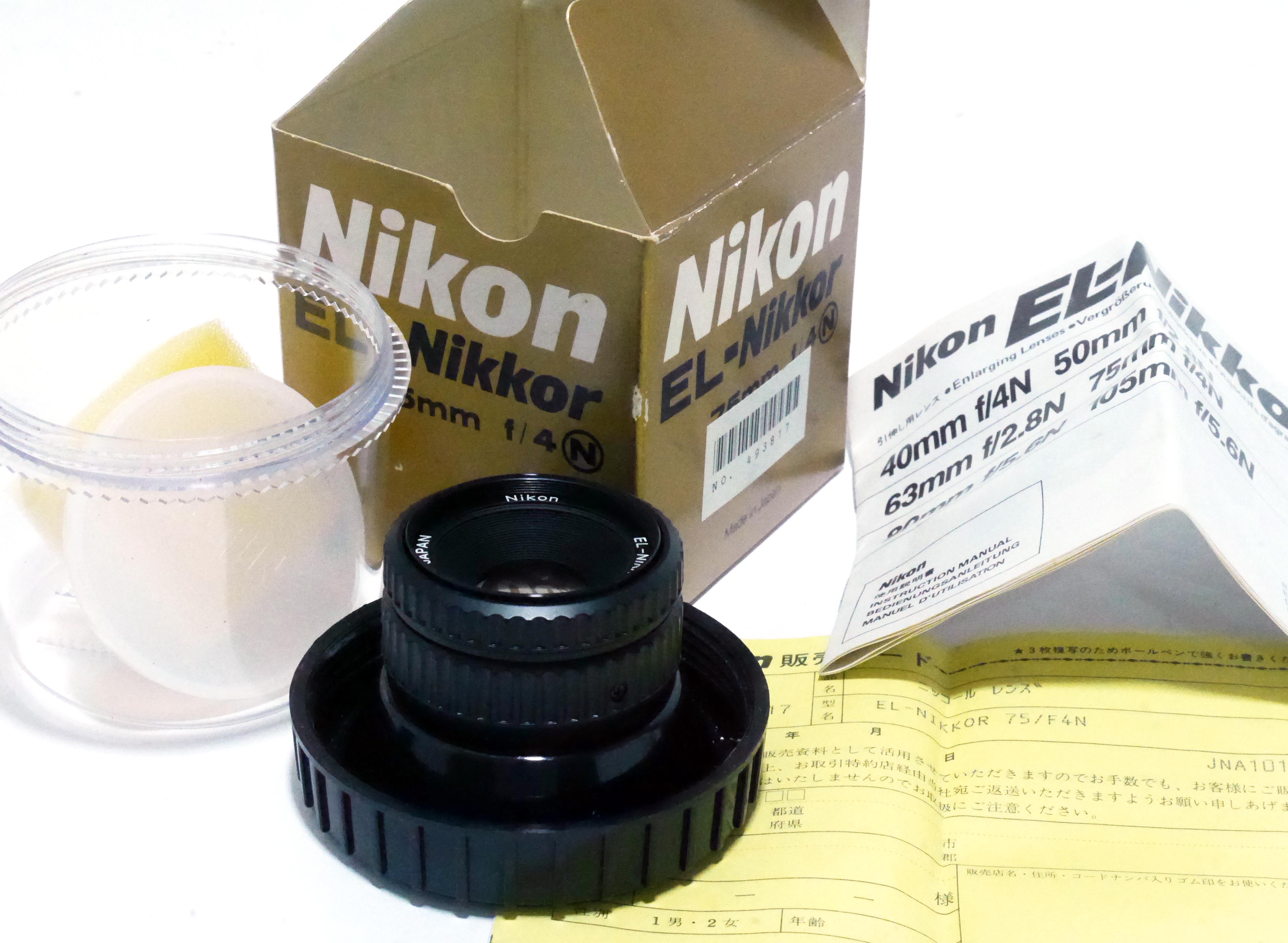 日本製　ニコン　新 ＥＬニッコール　75ｍｍ４ N